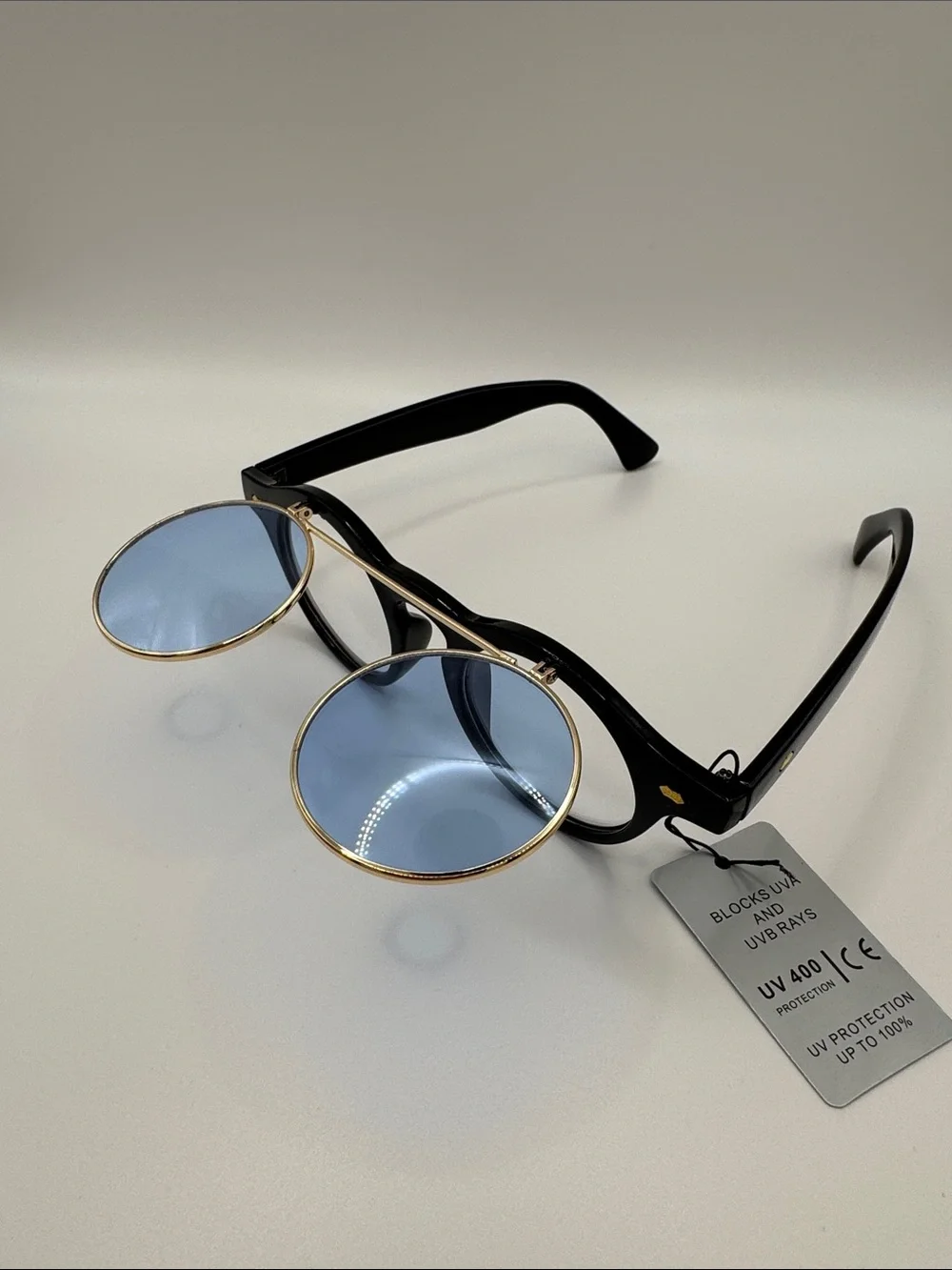 Men's Black Frame Sunglasses with Blue Lenses